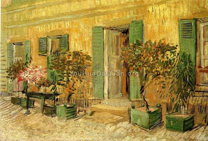 餐厅外景和盆中的夹竹桃 - 文森特·威廉·梵高